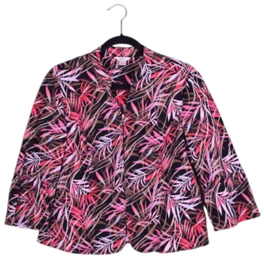 Women's Christopher & Banks Bold Tropical Leaf Zip Up Blazer Jacket - Size L